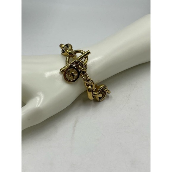 Michael Kors Gold-Tone Link Padlock Toggle Bracelet - Picture 2 of 10